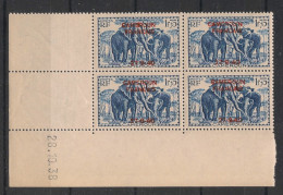 CAMEROUN - 1940 - N°YT. 227 - Eléphant 1f75 Bleu - Bloc De 4 Coin Daté - Neuf GC ** / MNH / Postfrisch - Neufs