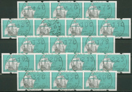 Portugal ATM 1993 Segelschiffe Tasten- Satz 17 Werte, ATM 7 S3 Gestempelt - Automaatzegels [ATM]