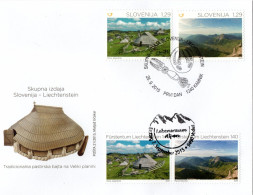 RARE 2015 Joint Slovenia And Liechtenstein, MIXED FDC SLOVENIA WITH 2+2 STAMPS: Alpine Landscapes - Emissions Communes