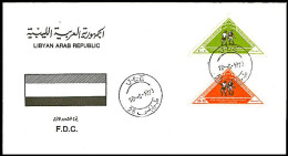 LIBYA 1973 Palestine Football Soccer Triangle Odd Shape (FDC) - Brieven En Documenten