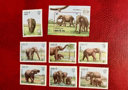 LAOS 1987 Bloc 1v 7v Neuf MNH ** Mi 1026 / 1032 Mamíferos Mammals Säugetiere Mammiferi Mammifère - Elefantes