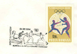 230  Escrime: Oblit. Temp. 1994 - Fencing Pictorial Cancel From Cluj-Napoca, Romania. Plain Cover - Scherma