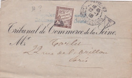 1908 -Lettre TAXEE De PARIS 32 Pour PARIS....TT  10 Cts ...cachet .... - 1877-1920: Période Semi Moderne