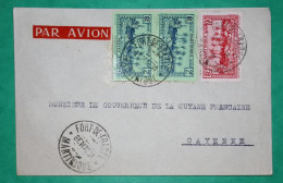 90C ROUGE + 2F X2 VERT MARTINIQUE LETTRE PAR AVION FORT DE FRANCE POUR CAYENNE GUYANE 1939 COVER FRANCE - Cartas & Documentos