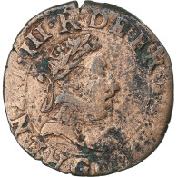 France, Henri III, Double Tournois, 1581, Poitiers, Cuivre, TB+, Gadoury:455 - 1574-1589 Henry III