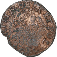 France, Henri III, Double Tournois, 1583, Poitiers, Cuivre, B+, Gadoury:455 - 1574-1589 Henry III