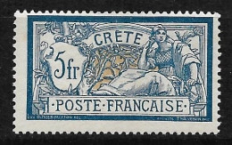 Crète N°15*  5 Frcs Merson . Cote 70€ - Unused Stamps