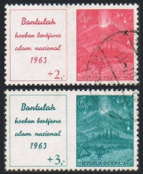 Indonesia B154-B155,CTO.Michel 407-408. Erupting Volcano,1963. - Indonésie