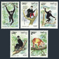 Laos 1098-1102,MNH.Michel 1337-1341. Apes 1992.Black Gibbon,Douc Langur,Loris. - Laos