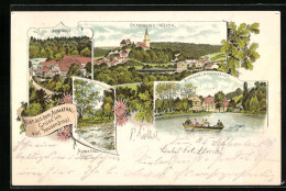 Lithographie Weida /Th., Ortsansicht Mit Osterburg, Aumühle, Aumathal  - Weida