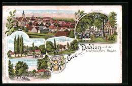 Lithographie Dahlen /Dahlische Haide, Die Hospitalhütte, Waldschänke A. D. Reudnitz, Das Weisse Haus  - Dahlen