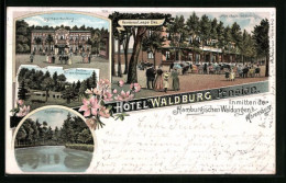 Lithographie Ahrensburg, Hotel Pension Waldburg Mit Karpfenteich  - Ahrensburg