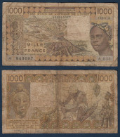 1000 Francs CFA, 1988 A, Côte D' Ivoire, A.019, A 843087, Oberthur, P#_07, Banque Centrale États De L'Afrique De L'Ouest - Stati Dell'Africa Occidentale