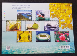 Thailand Maldives Joint Issue 2019 Durian Fruit Flower Island Boat Rose Ship Roses Beach Flowers (ms) MNH - Thaïlande