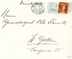 Lettre Avec Flamme De St Gallen 16 IV 1919 Economisez La Viande - Timbre Fils De Tell 137 - Poststempel