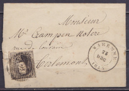 L. Affr. N°6 P129 Càd WAREMME /23 DEC 1853 Pour TIRLEMONT (au Dos: Càd Arrivée TIRLEMONT) - 1851-1857 Medaillons (6/8)