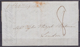 USA - L. Datée 5 Février 1847 De NEW YORK Pour LONDON Par Bateau "p. Ship Virginian" - Port "8" (au Dos: Cachet Passage  - …-1845 Voorfilatelie