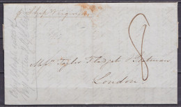 USA - L. Datée 5 Février 1847 De NEW YORK Pour LONDON Par Bateau "p. Ship Virginian" - Port "8" (au Dos: Cachet Passage  - …-1845 Vorphilatelie