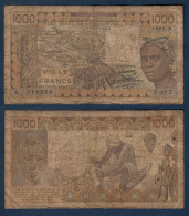 1000 Francs CFA, 1988 A, Côte D' Ivoire, S.017, A 918366, Oberthur, P#_07, Banque Centrale États De L'Afrique De L'Ouest - West African States
