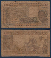 1000 Francs CFA, 1988 A, Côte D' Ivoire, T.017, A 693991, Oberthur, P#_07, Banque Centrale États De L'Afrique De L'Ouest - Stati Dell'Africa Occidentale