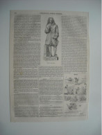 GRAVURE 1852. LES GRANDS INVENTEURS. DENIS PAPIN. STATUE DE DENIS PAPIN. AVEC EXPLICATIF SUR DEUX PAGES. - Dibujos