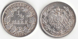 1/2 Mark Kaiserreich EMPIRE 1916 A Silber Jäger 16    (31441 - 1/2 Mark