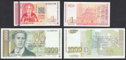 Bulgarien - Bulgaria 1 Leva 1999 + 1000 Leva 1997 UNC Pick 110 + 114    (31950 - Bulgaria