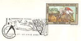 951  Escrime, Théâtre, Shakespeare: Oblit. Temp. 2000 - Theater, Fencing Special Cancel From Romania On Plain Cover - Fechten