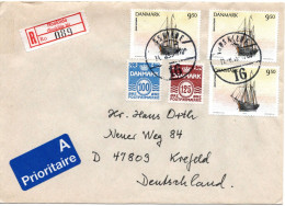76271 - Dänemark - 1993 - 3@9,50Kr Schiffe MiF A R-Bf ROSKILDE -> Deutschland - Storia Postale