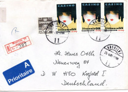 76273 - Dänemark - 1992 - 3@12Kr Casino MiF A R-Bf ROSKILDE -> Deutschland - Lettres & Documents