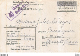 CARTE PRISONNIER DE GUERRE 1942 STALAG VI F JULES SENEGAS DE PUISSERGUIER HERAULT - Guerre 1939-45