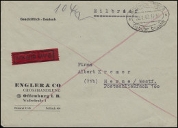 Gebühr-bezahlt-Stempel OFFENBURG (BADEN) 20.1.47 Auf Eil-Brief Nach Herne - Covers & Documents