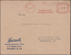 Absenderfreistempel Zigarrenmaschinen-Fabrik DRESDEN A 24 - 23.5.33 Nach Leipzig - Tabaco