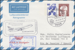 Flugpost Lufthansa Stuttgart-Natal-Rio 7.2.1974, Aerogramm PF 1/2, SSt STUTTGART - Primi Voli