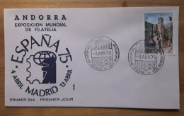 ANDORRA ESPAÑOLA  EXPO FDC/SPD 1975 - Lettres & Documents