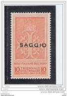 EGEO: 1940   I° TRIENNALE  -  10 C. ARANCIO  N. -  " SAGGIO "  -  SASS. 112 - Ägäis