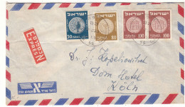 Israël - Lettre Exprès De 1954 - Oblit Haifa - Exp Vers Köln - Monnaies - - Cartas & Documentos