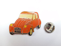 Superbe Pin's , Auto Citroën 2 CV , 2CH , Orange , Verso Quadrillé - Citroën