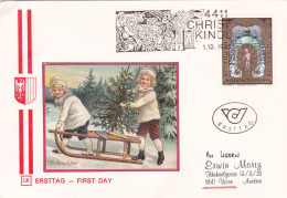 AUSTRIA , CHRISTMAS, CHILDREN WITH SLEDS,  SPECIAL COVERS 1995 - Noël