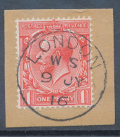 GB POSTMARK-ERROR 1916 GV 1d On Superb Piece CDS Single Circle „LONDON / WS“ Extremly Rare With Multiple Error: Inverted - Usati