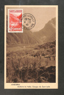 VALLÉES D'ANDORRE - Carte MAXIMUM 1943 - ANDORRE LA VIEILLE - Gorges De Sant Julia - Cartas Máxima