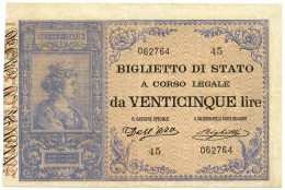 25 LIRE BIGLIETTO DI STATO REGNO UMBERTO I ITALIA TURRITA 21/07/1895 BB/SPL - Andere