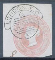 GB HOODED CIRCLES POSTMARK Extremely Rare „LONDON.E.C.“ Hooded Circle Postmark On Superb QV 1d Pink Cut Out Dated 7.1.82 - Gebraucht