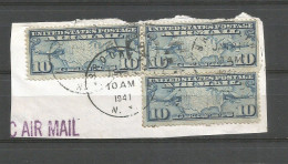 USA Airmail Map & Mail Planes C.10 Blue SC.# C7 X 3pcs On Large Piece Brooklyn 21jan1941 - 1c. 1918-1940 Covers