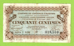 FRANCE / AUXERRE / 50 CENTIMES / 8 Janvier 1920 / N° 018559 / SERIE  I  109 - Camera Di Commercio