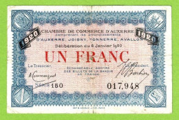 FRANCE / AUXERRE / 1 FRANC / 8 Janvier 1920 / N° 017948 / SERIE  150 - Chamber Of Commerce