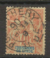 INDE N° 10 CACHET à Date Pondichéry / Pli D'angle / Used - Used Stamps