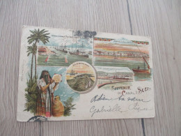 CPA Afrique Egypte Litho Précurseur Multi Vues Souvenir Du Canal De Suez 3 TP Anciens - Suez