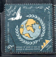 UAR EGYPT EGITTO 1964 CONFERENCE OF HEADS STATE NON-ALIGNED COUNTRIES CAIRO WORLD MAP DOVE PYRAMIDS 10m USED USATO OBLIT - Used Stamps