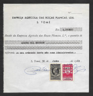 Portugal Sao Tome Et Principe Timbre Fiscal 1969 Reçu Plantation Cacao Et Café Receipt W/ Revenue Stamp Cocoa And Coffee - Covers & Documents